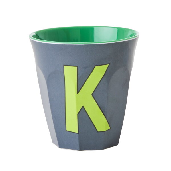 rice Melamine Cup with the Letter K - Dark Grey - Medium - 250 ml