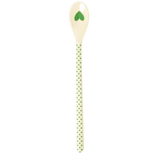 rice Melamine Latte Spoon with Forest Green Favorite Hearts Prints